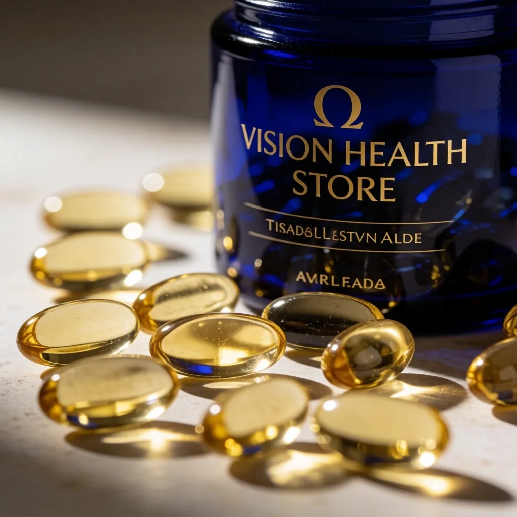 Frasco de suplemento Omega 3 Visión